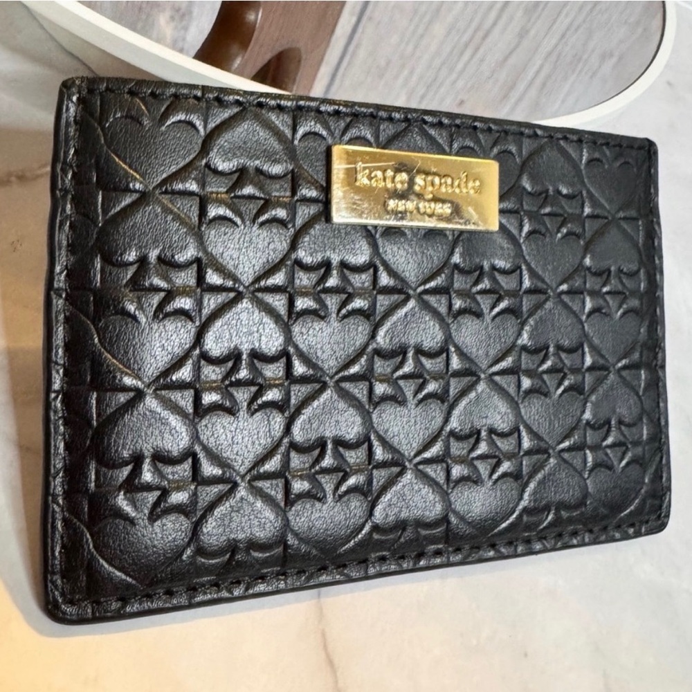 Kate Spade Black Embossed Card Holder with Gold Accent
